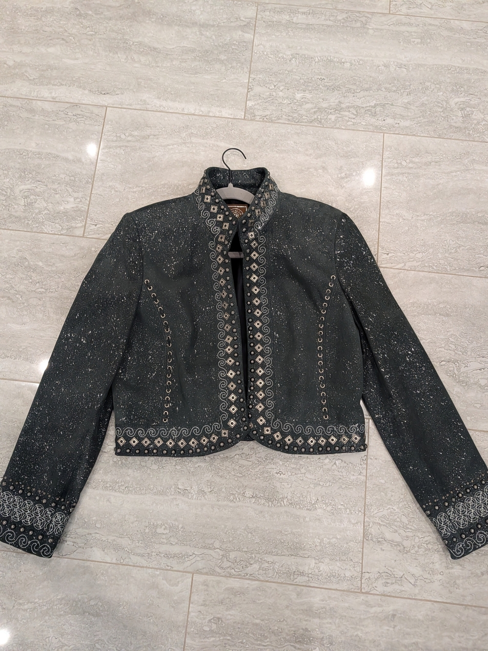 Double D Ranch Leather Jacket L Black Gray Studded Concho Western Cowgirl